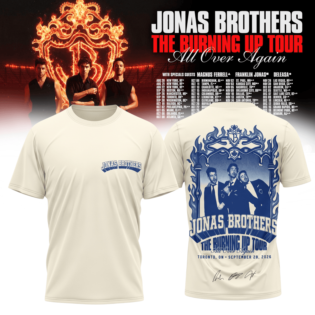 Jonas Brothers Merch The Burning Up Tour All Over Again 2026 T-Shirt Nick Jonas Fans Gifts - Foxy23shop