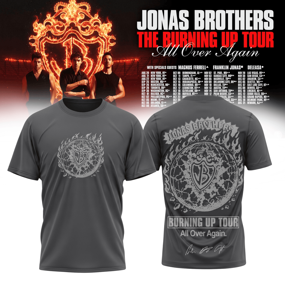 Jonas Brothers Merch The Burning Up Tour All Over Again 2026 T-Shirt Gifts For Boyfriend - Foxy23shop