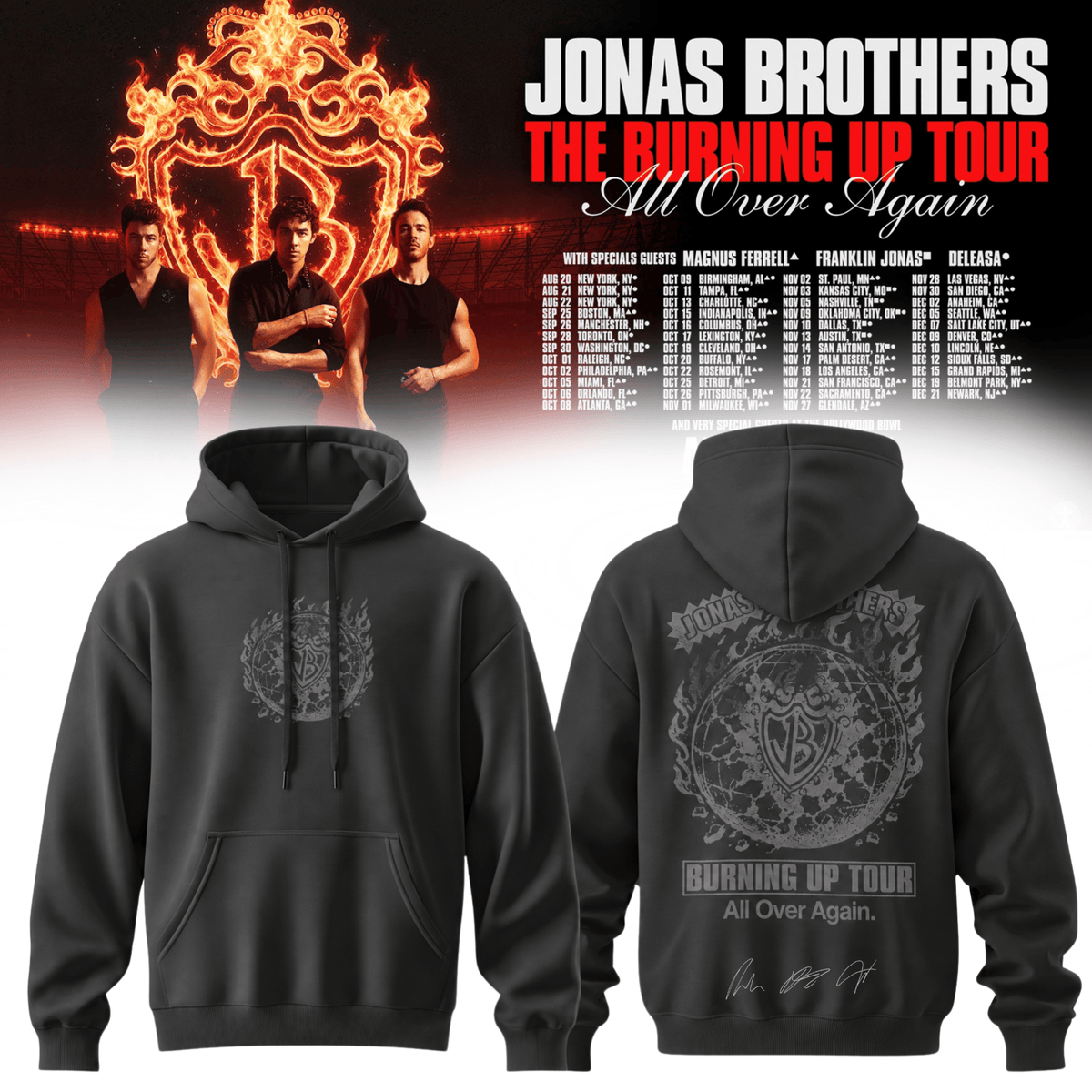Jonas Brothers Merch The Burning Up Tour All Over Again 2026 Hoodie Jonas Borthers Apparel - Foxy23shop