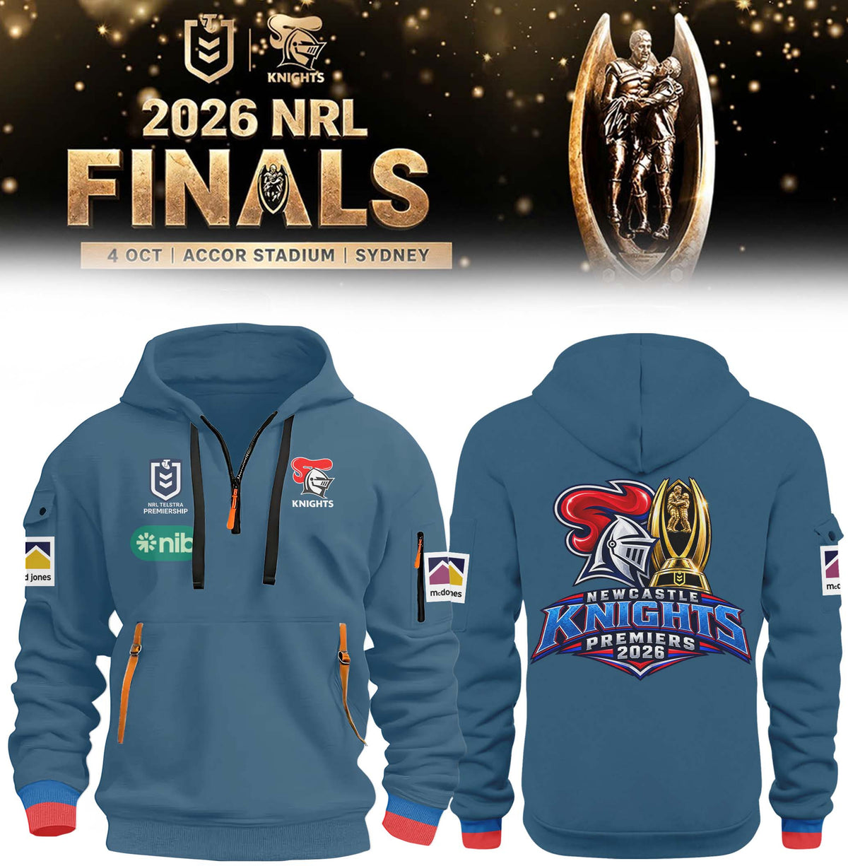 Newcastle Knights Half Zip Hoodie Newcastle Knights Rugby Merch Gift For Supporters - Foxy23shop