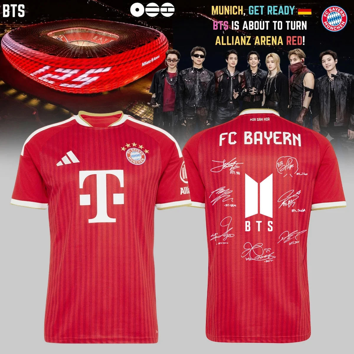 BTS x FC Bayern Munich Merch Arirang World Tour 2026 Signed Jersey BTS Clothes Army Gift Ideas - Foxy23shop