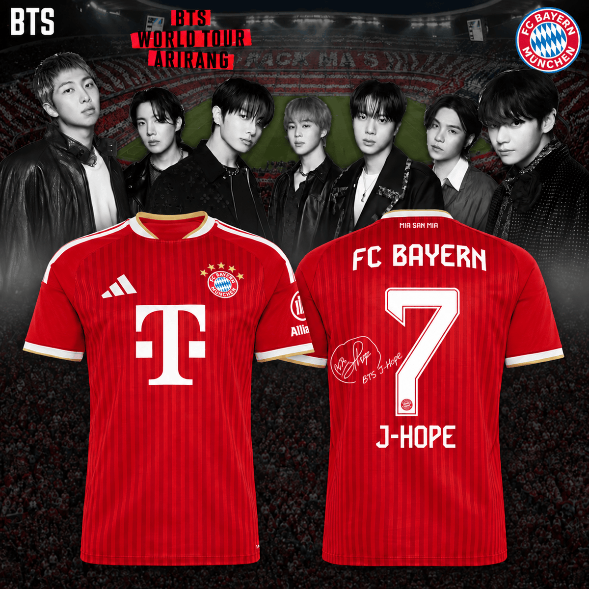 J Hope BTS x FC Bayern Munich Merch Arirang World Tour 2026 Signed Jersey Unique Fan Gifts - Foxy23shop