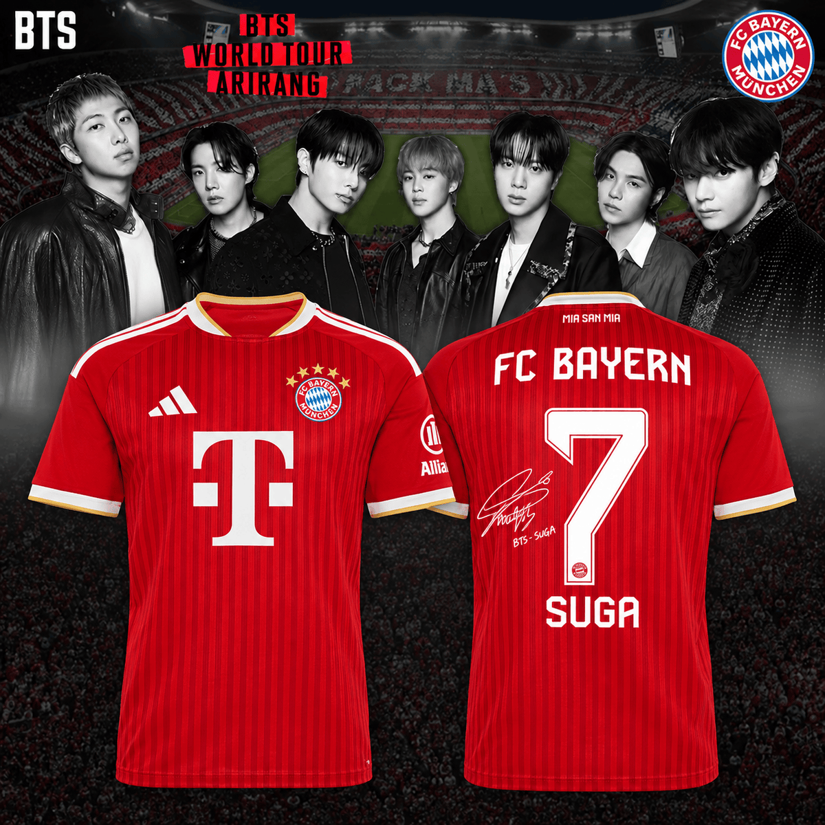 Suga BTS x FC Bayern Munich Merch Arirang World Tour 2026 Jersey Best Gifts For Army - Foxy23shop