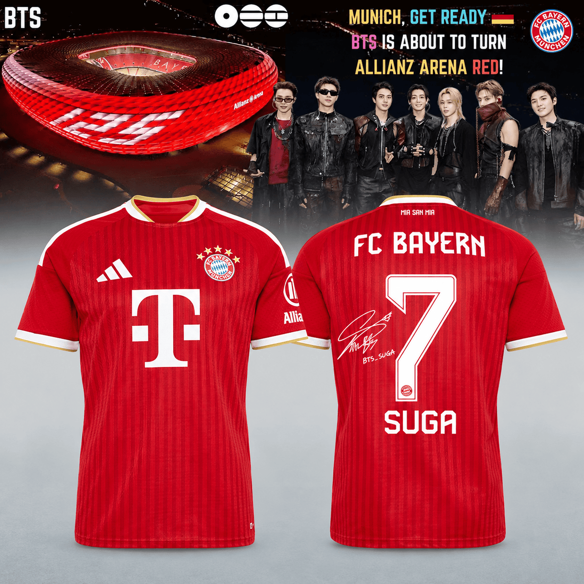 Suga BTS x FC Bayern Munich Merch Arirang World Tour 2026 Jersey Best Gifts For Suga Lovers - Foxy23shop