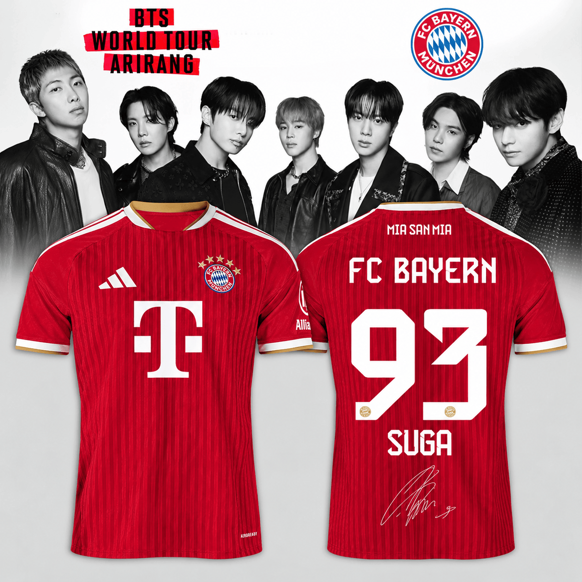 Suga BTS x FC Bayern Munich Merch Arirang World Tour 2026 Jersey Gifts For Suga Lovers - Foxy23shop