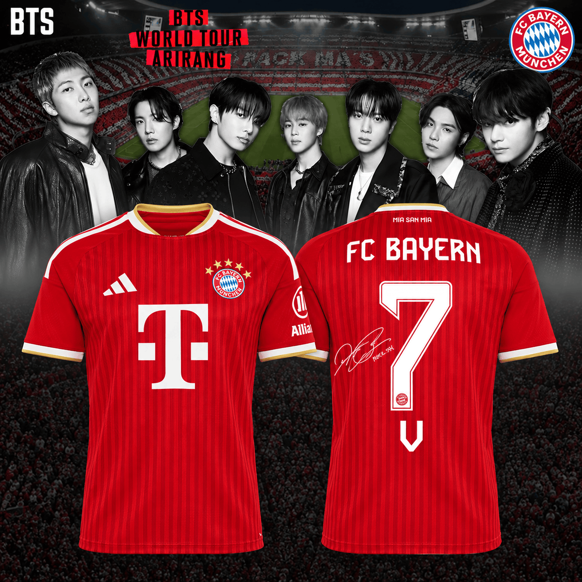 V BTS x FC Bayern Munich Merch Arirang World Tour 2026 Jersey BTS Clothes Gifts For Army - Foxy23shop