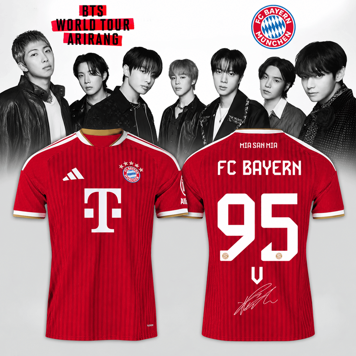 V BTS x FC Bayern Munich Merch Arirang World Tour 2026 Signed Jersey Presents For Fan - Foxy23shop