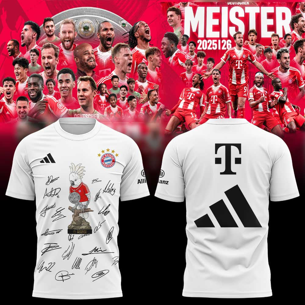 FC Bayern Munich Meister 2025 26 Championship Signatures T-Shirt FC Bayern Munich Apparel Fan Gear - Foxy23shop