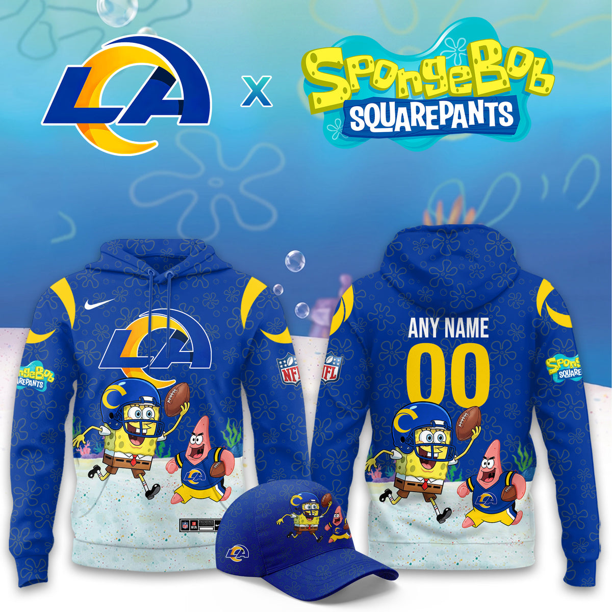 Custom Los Angeles Rams X Spongebob Squarepants Hoodie Best Presents For Ramily - Foxy23shop