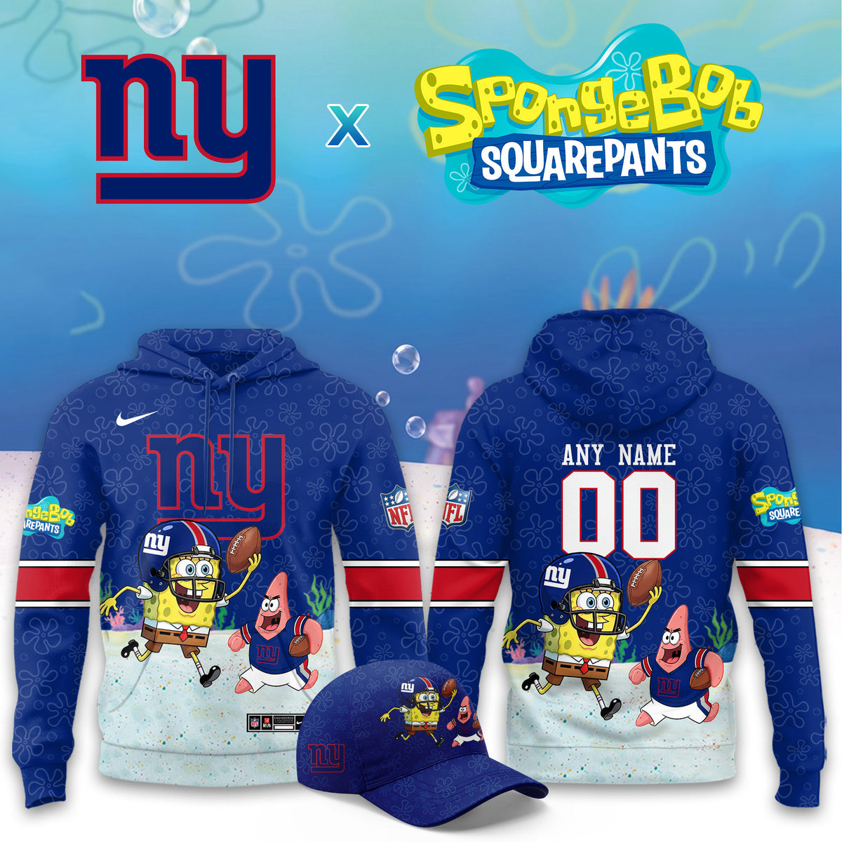 Personalized New York Giants x Spongebob Squarepants Hoodie Unique Gifts For Giants Fans - Foxy23shop