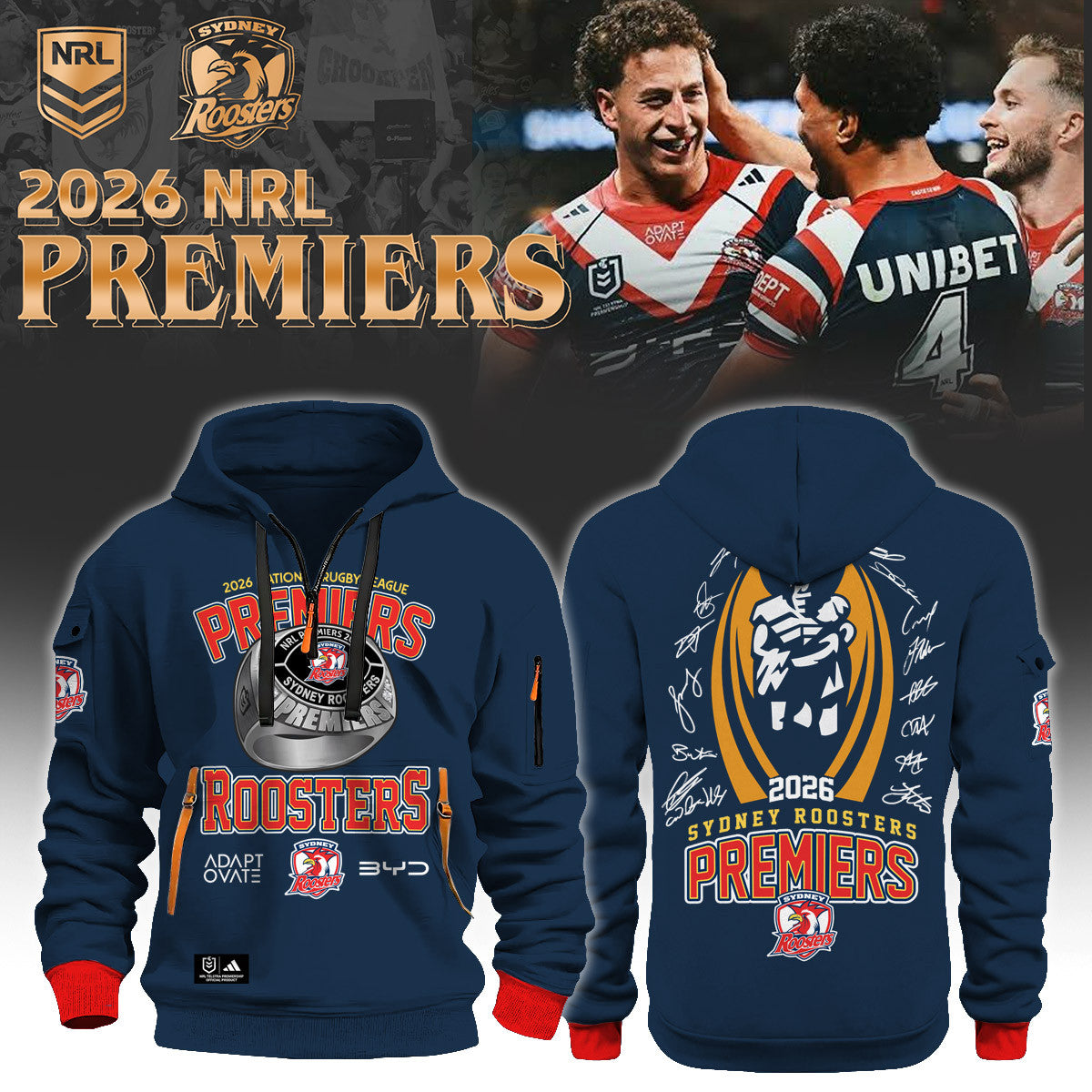 Sydney Roosters Premiers Half Zip Hoodie Clothing Gift For Game Day Fans - Foxy23shop