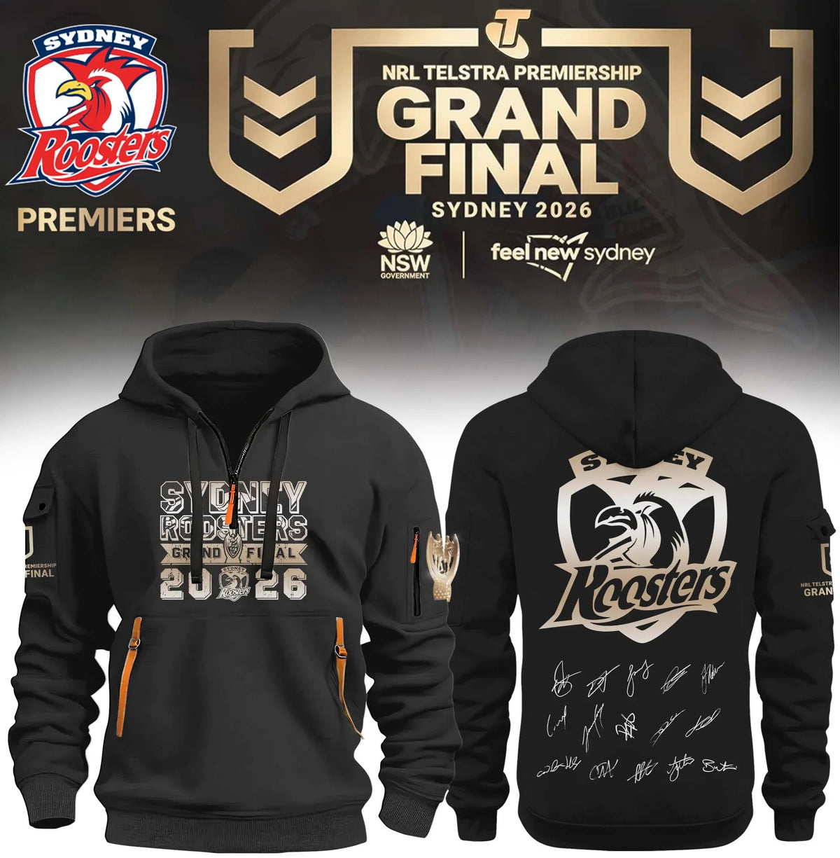 Sydney Roosters Premiers Half Zip Hoodie Sydney Roosters Clothing Gift For Sports Fans - Foxy23shop
