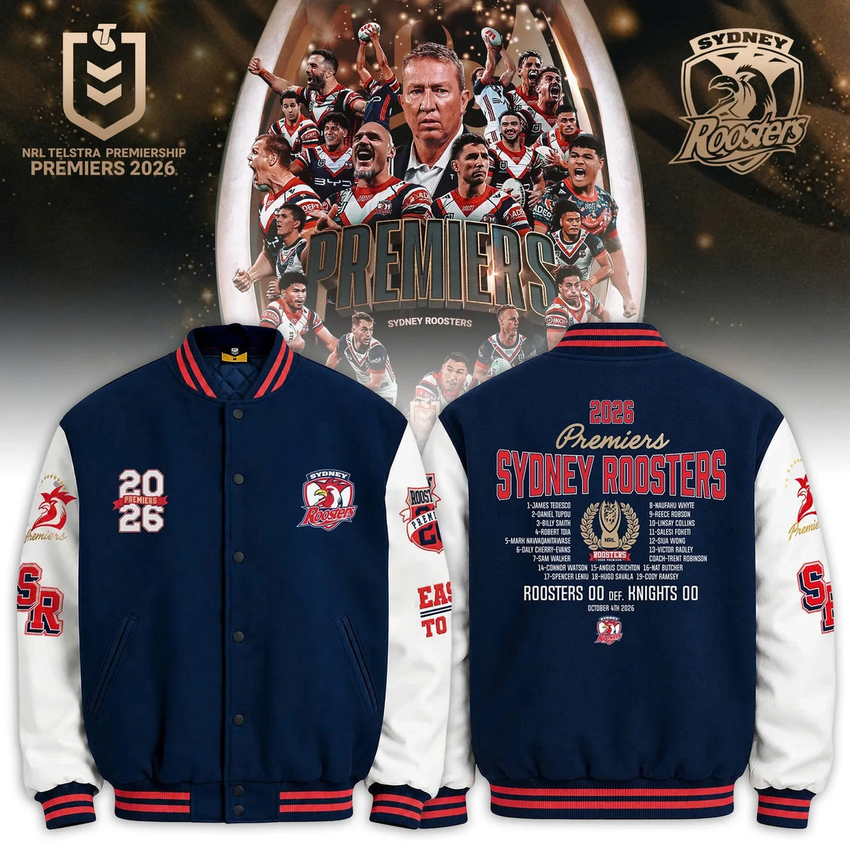 Sydney Roosters Premiers Bomber Jacket Sydney Roosters Sports Gift For Supporters - Foxy23shop