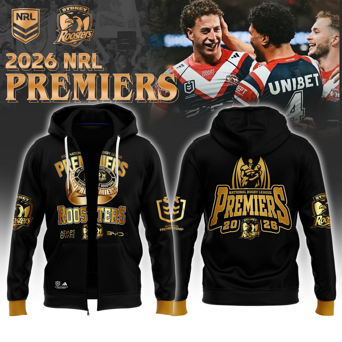 Sydney Roosters Premiers Zip Hoodie Sydney Roosters Team Apparel Gift For Sports Lovers - Foxy23shop