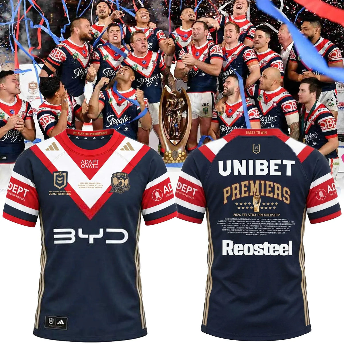 Sydney Roosters Premiers Jersey Shirt Sydney Roosters Team Clothes Gift For Sports Lovers - Foxy23shop