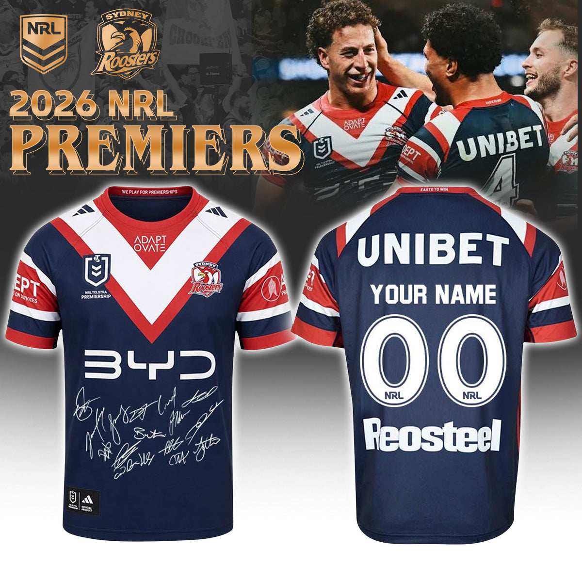 Custom Sydney Roosters Premiers T-Shirt Sydney Roosters Merch Gift For Rugby Lovers - Foxy23shop