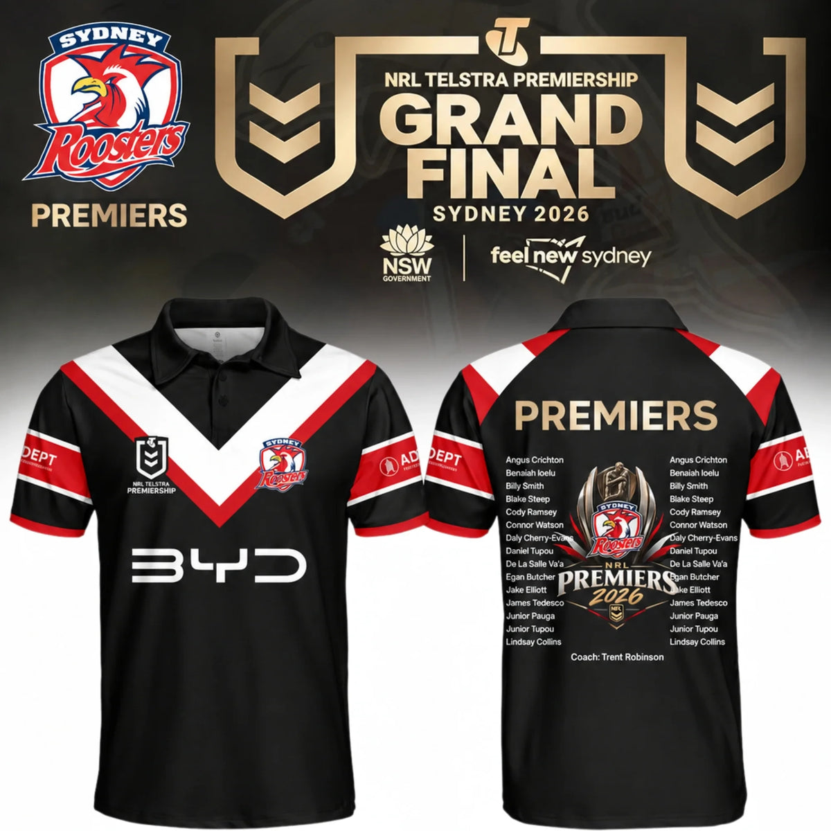 Sydney Roosters Polo Shirt Sydney Roosters Graphic Apparel Gift For Rugby Lovers - Foxy23shop