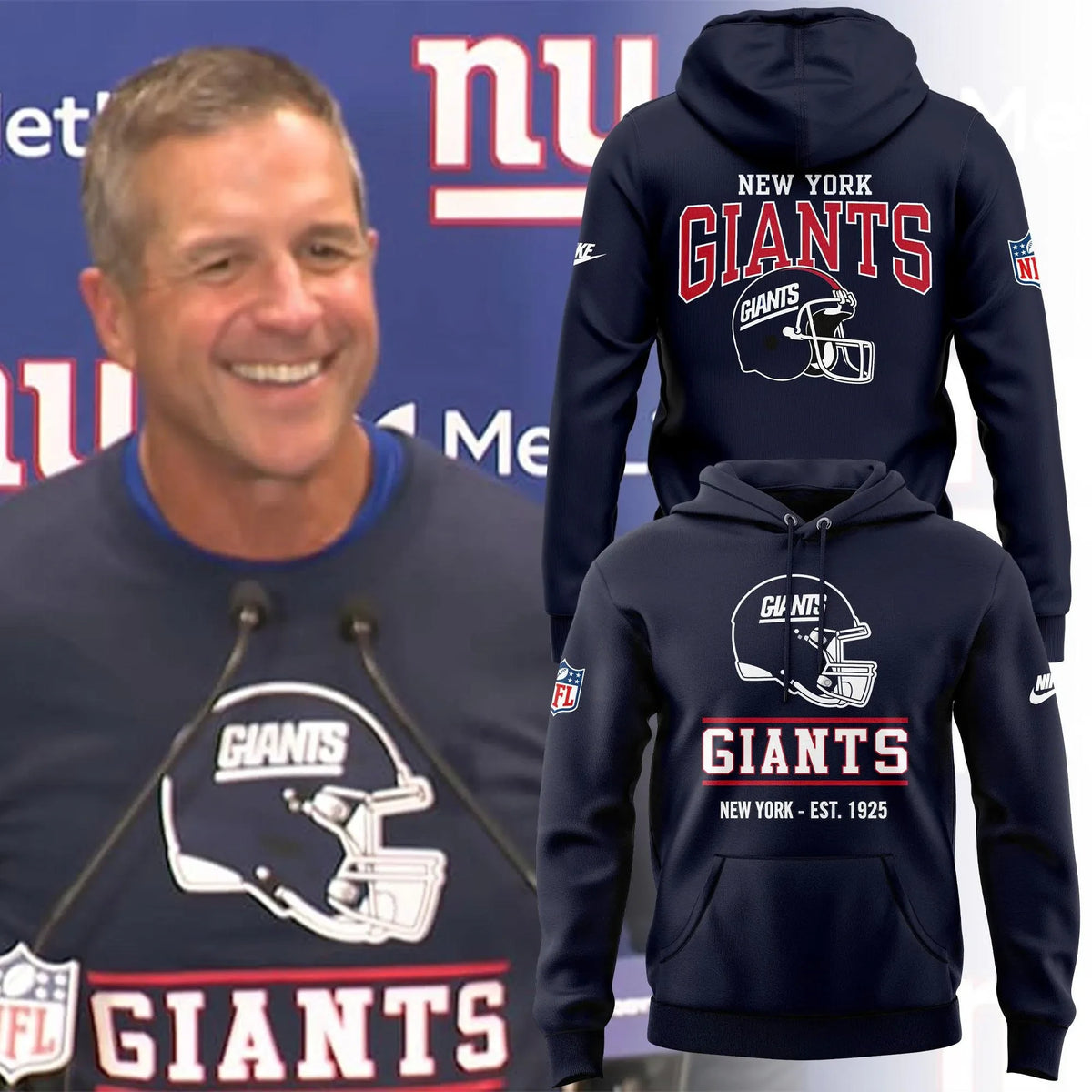 New York Giants Merch Football Helmet 2026 Head Coach Brian Daboll Hoodie Football Fan Gear - Foxy23shop