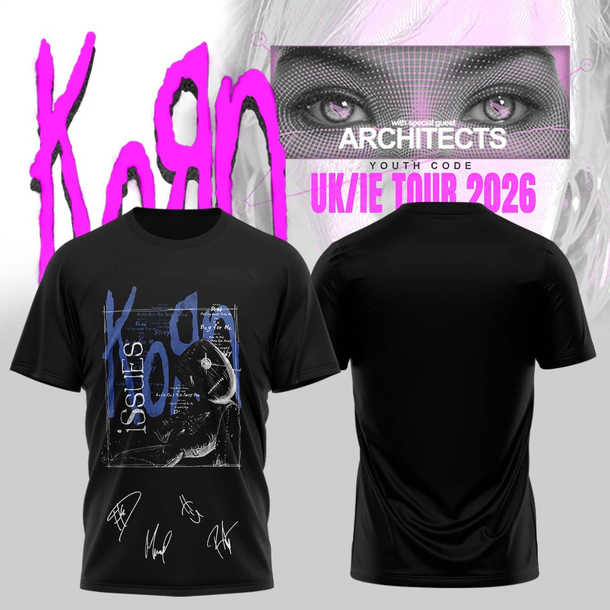 Korn Merch UK IE Tour 2026 Signature Black Shirt Best Gifts For Korn Lovers - Foxy23shop