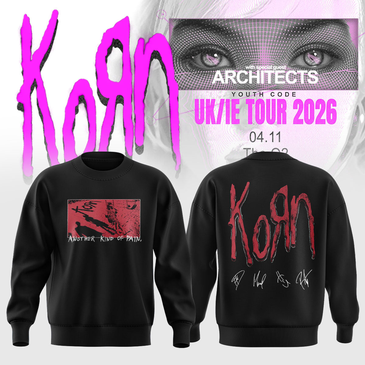Korn Merch UK IE Tour 2026 Signature Black Sweatshirt Korn Clothing Gift Ideas For Music Buffs - Foxy23shop