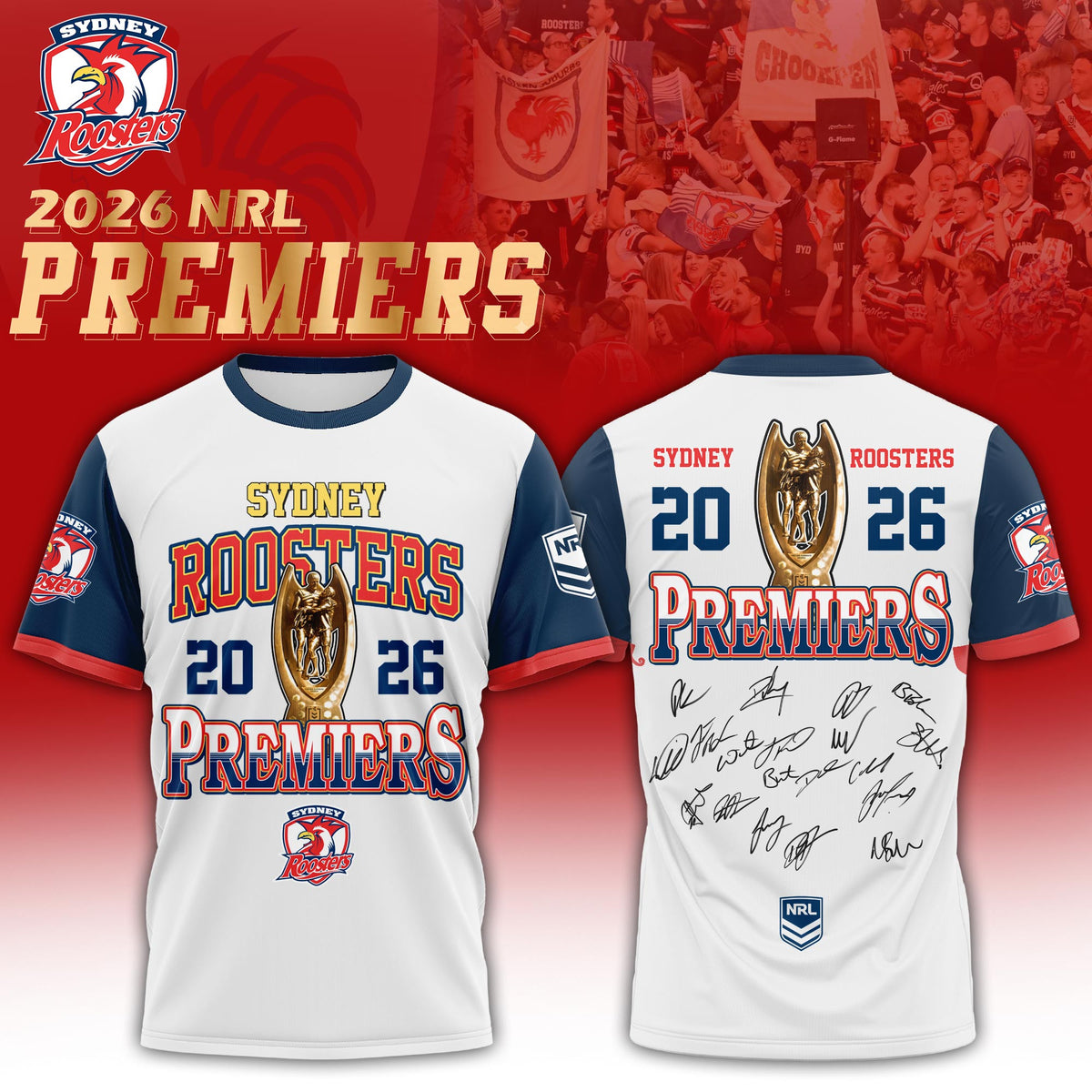 Sydney Roosters 2026 Premiers T-Shirt Roosters Merch Football Gifts For Men - Foxy23shop