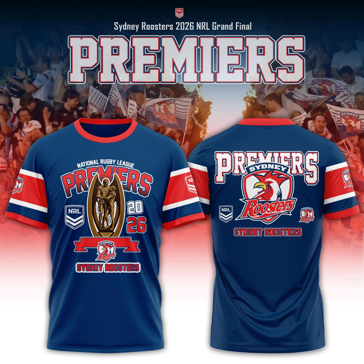 Sydney Roosters 2026 National Rugby League Premiers T-Shirt Roosters Merch Football Gifts For Men - Foxy23shop