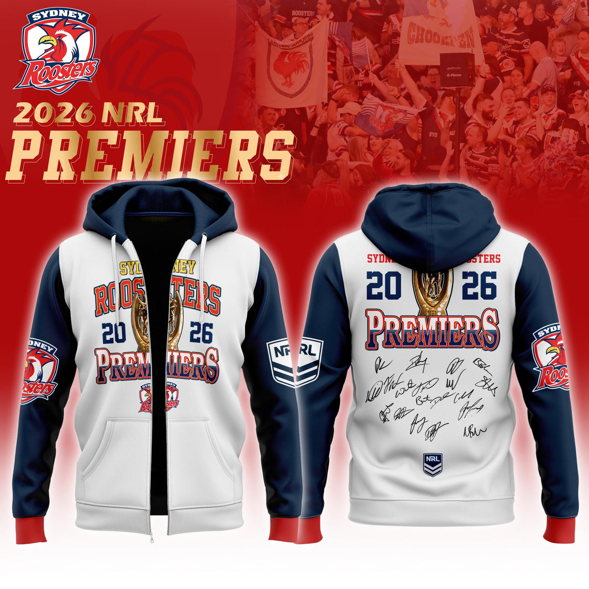 Sydney Roosters 2026 Premiers Zip Hoodie Roosters Merch Best Gifts For Easts Fans - Foxy23shop