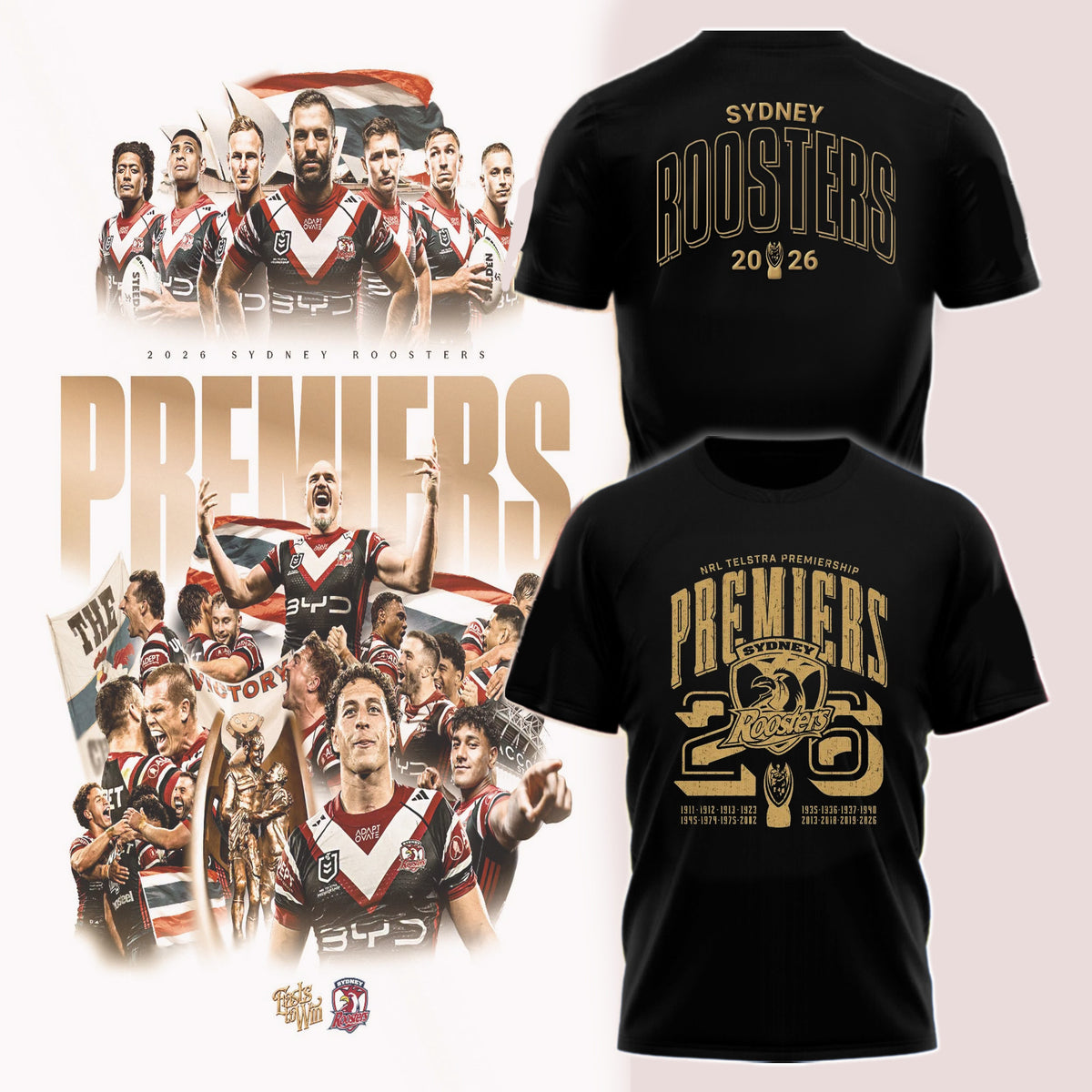 Sydney Roosters Premiers 2026 T-Shirt Roosters Merch Rugby League Clothing Gift For Football Lovers - Foxy23shop