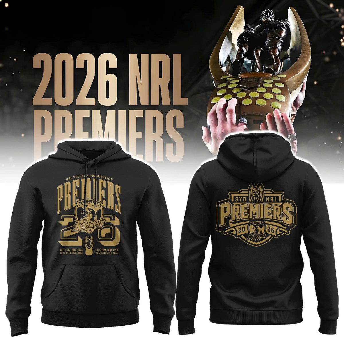 Sydney Roosters Premiers 2026 Hoodie Roosters Merch Gift For Rugby League Lovers - Foxy23shop