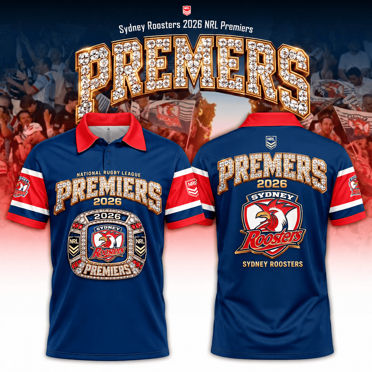 Sydney Roosters Premiers 2026 Polo Shirt Roosters Merch Rugby League Outfit Gift For Collectors - Foxy23shop