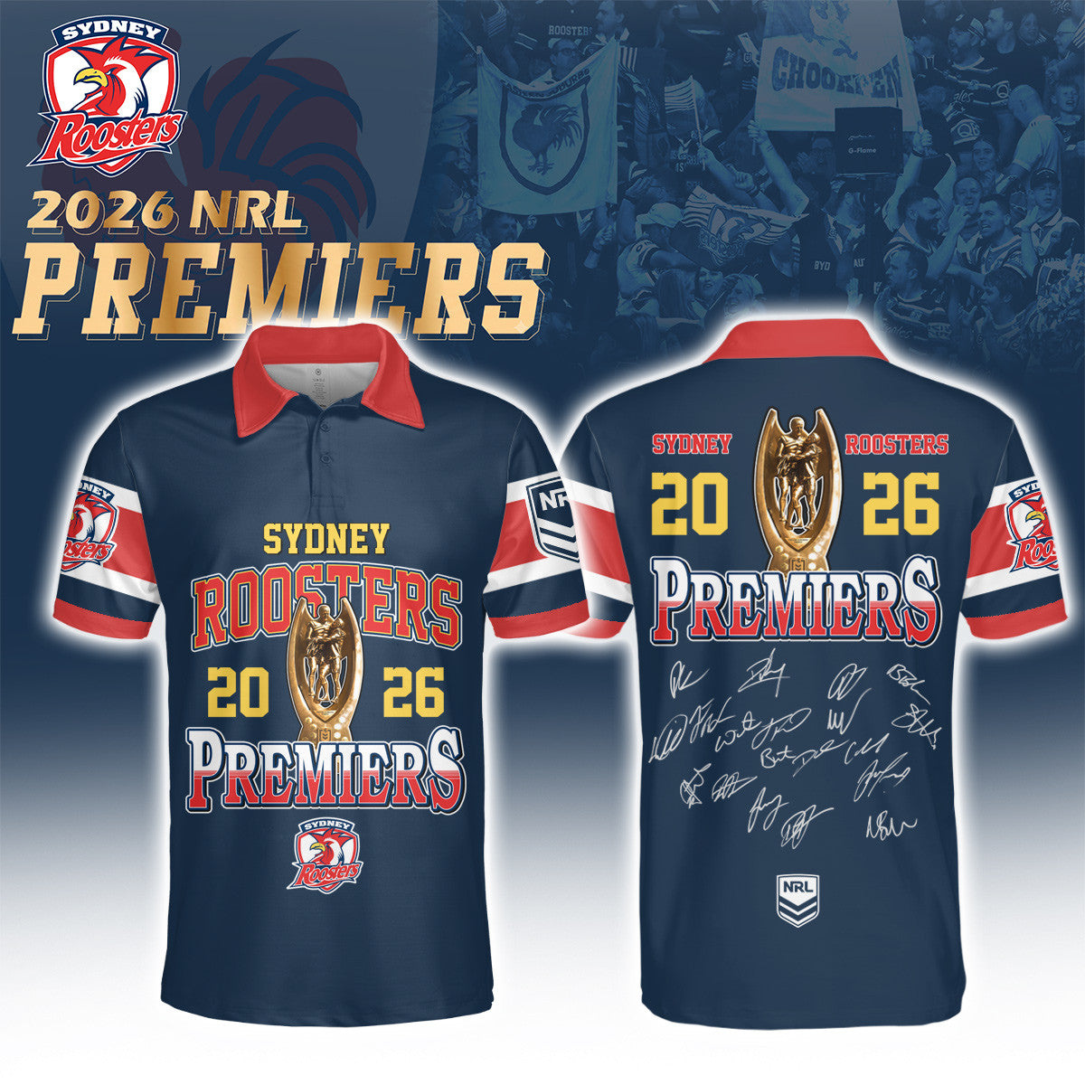Sydney Roosters Premiers 2026 Polo Shirt Roosters Merch Rugby League Outfit Gift For Supporters - Foxy23shop