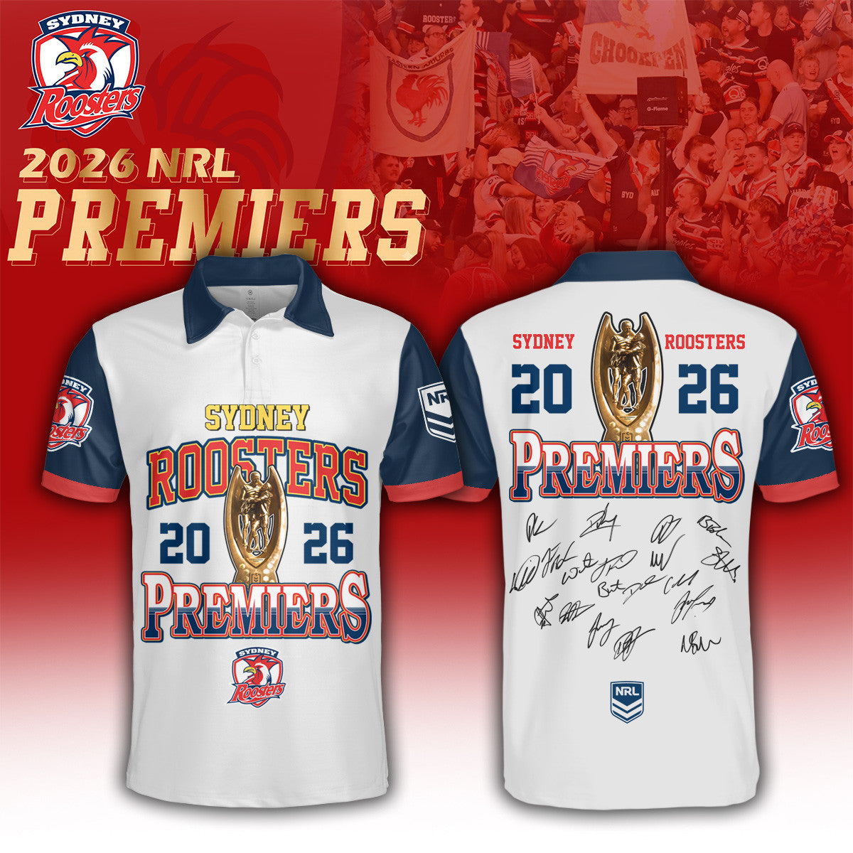 Sydney Roosters Premiers 2026 Polo Shirt Roosters Merch Rugby League Outfit Gift For Father - Foxy23shop