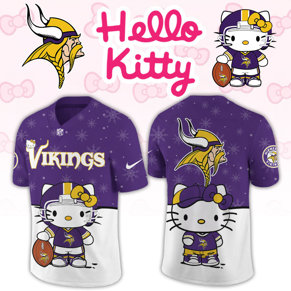 Minnesota Vikings Merch X Hello Kitty Night Jersey Vikings Game Day Fashion Gifts Ideas - Foxy23shop