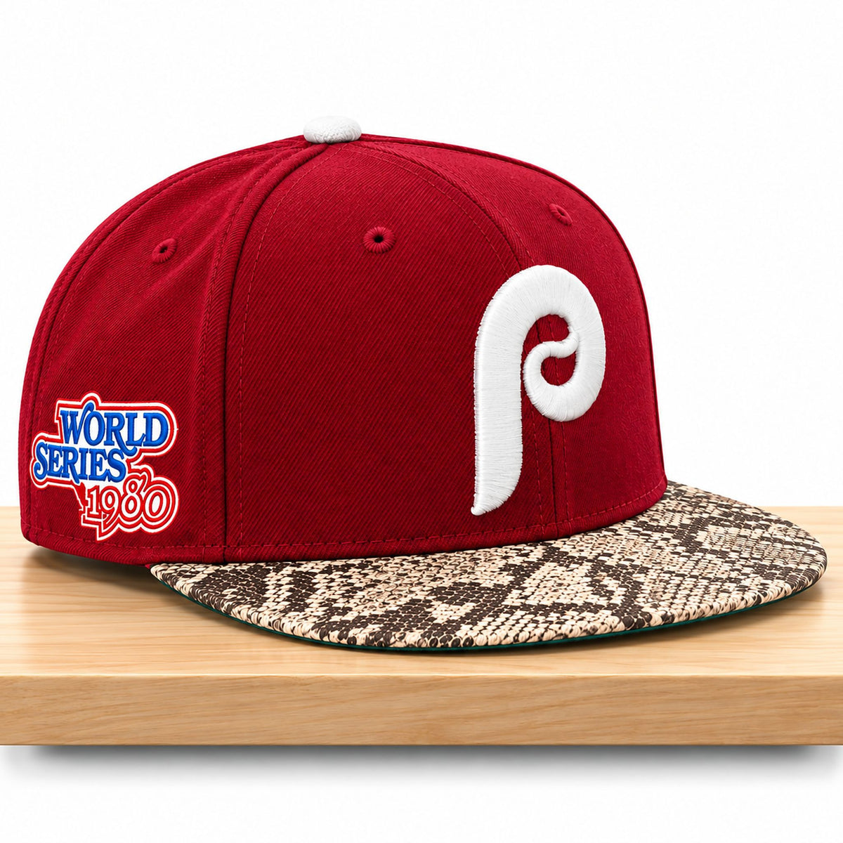 LeBron Phillies World Series 1980 Snakeskin Brim Snapback Hat Philadelphia Phillies Merch - Foxy23shop