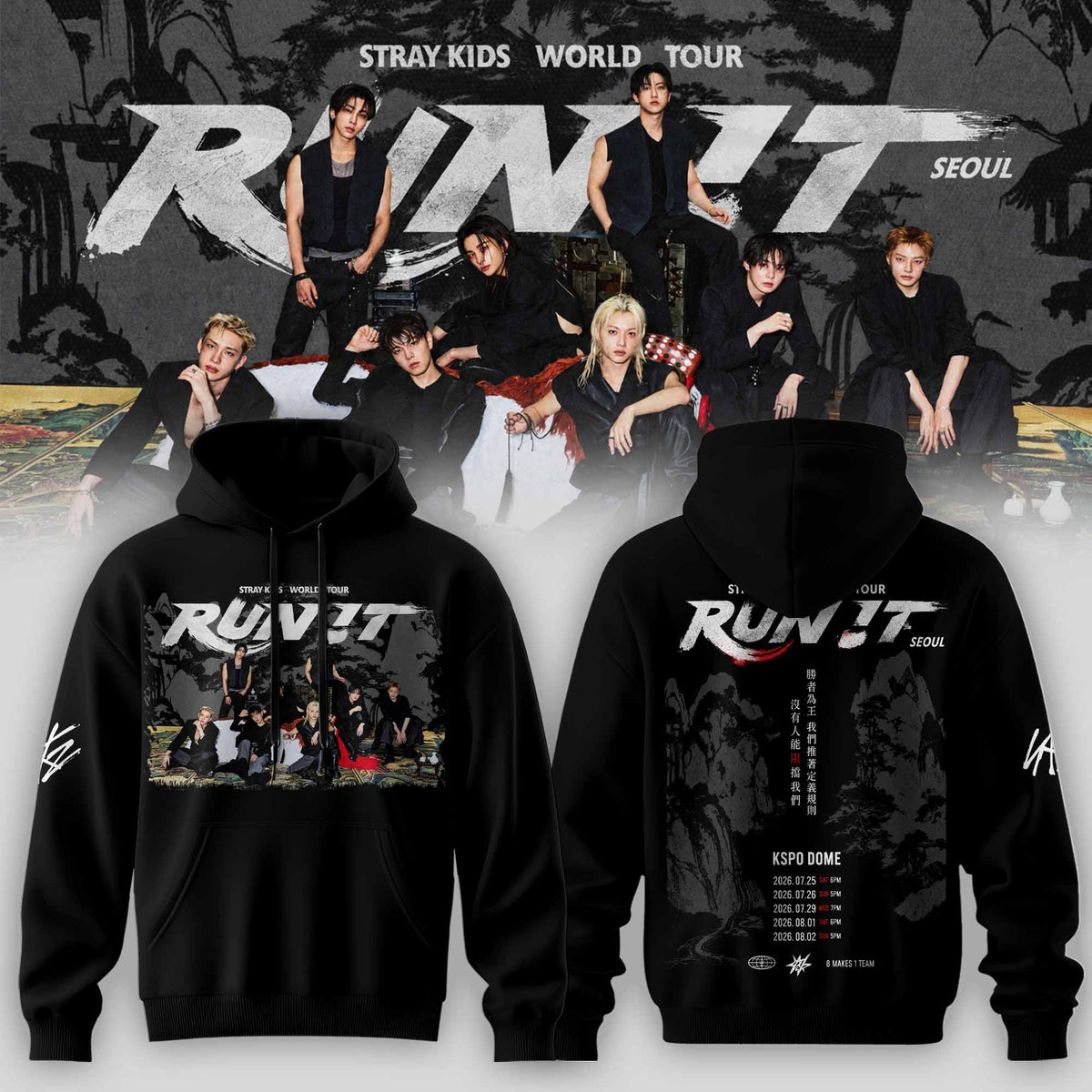 Stray Kids Run It World Tour 2026 Black Hoodie Stray Kids Clothing Line Present For Stay - Foxy23shop