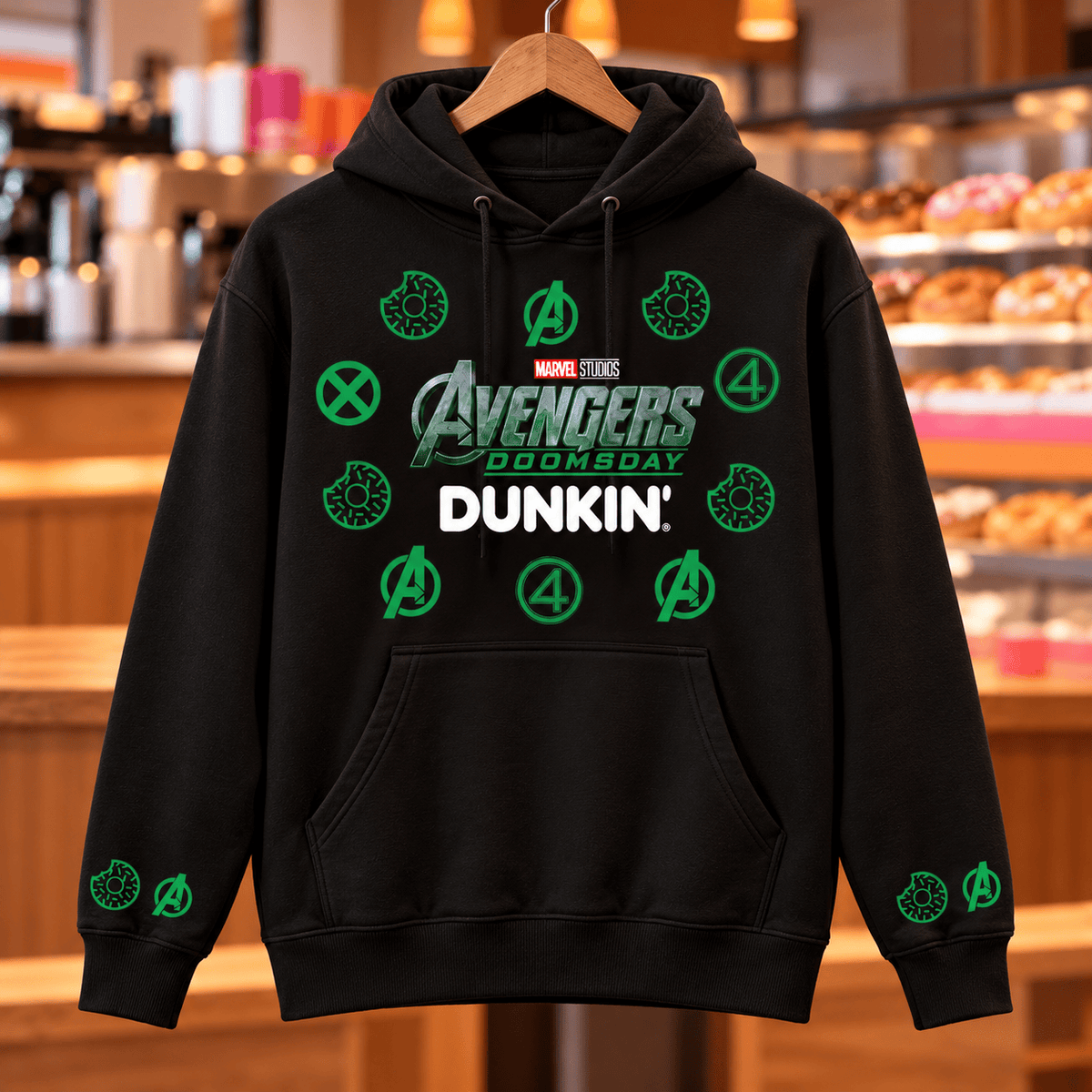 Dunkin x Marvel Studios Merch Avengers Doomsday Black Hoodie Gifts For Boyfriend - Foxy23shop