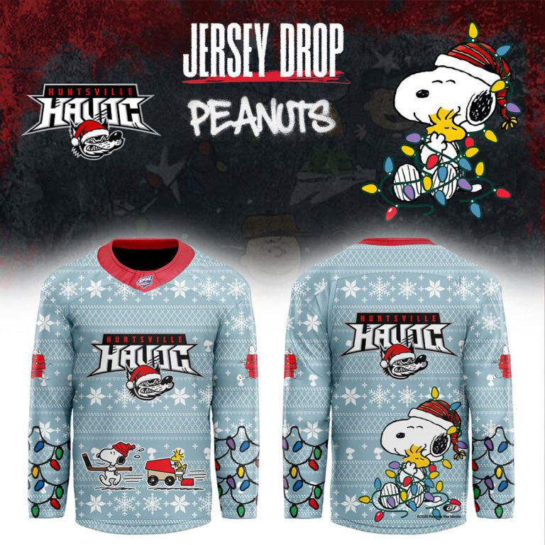 Huntsville Havoc X Peanuts Christmas Jersey Huntsville Havoc Clothing Gifts For Snoopy Lovers - Foxy23shop