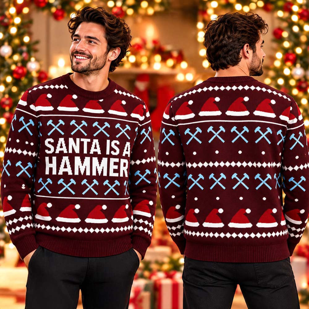 West Ham United Santa Is A Hammer Christmas Jumper Holiday Ugly Sweater West Ham United Xmas Apparel - Foxy23shop