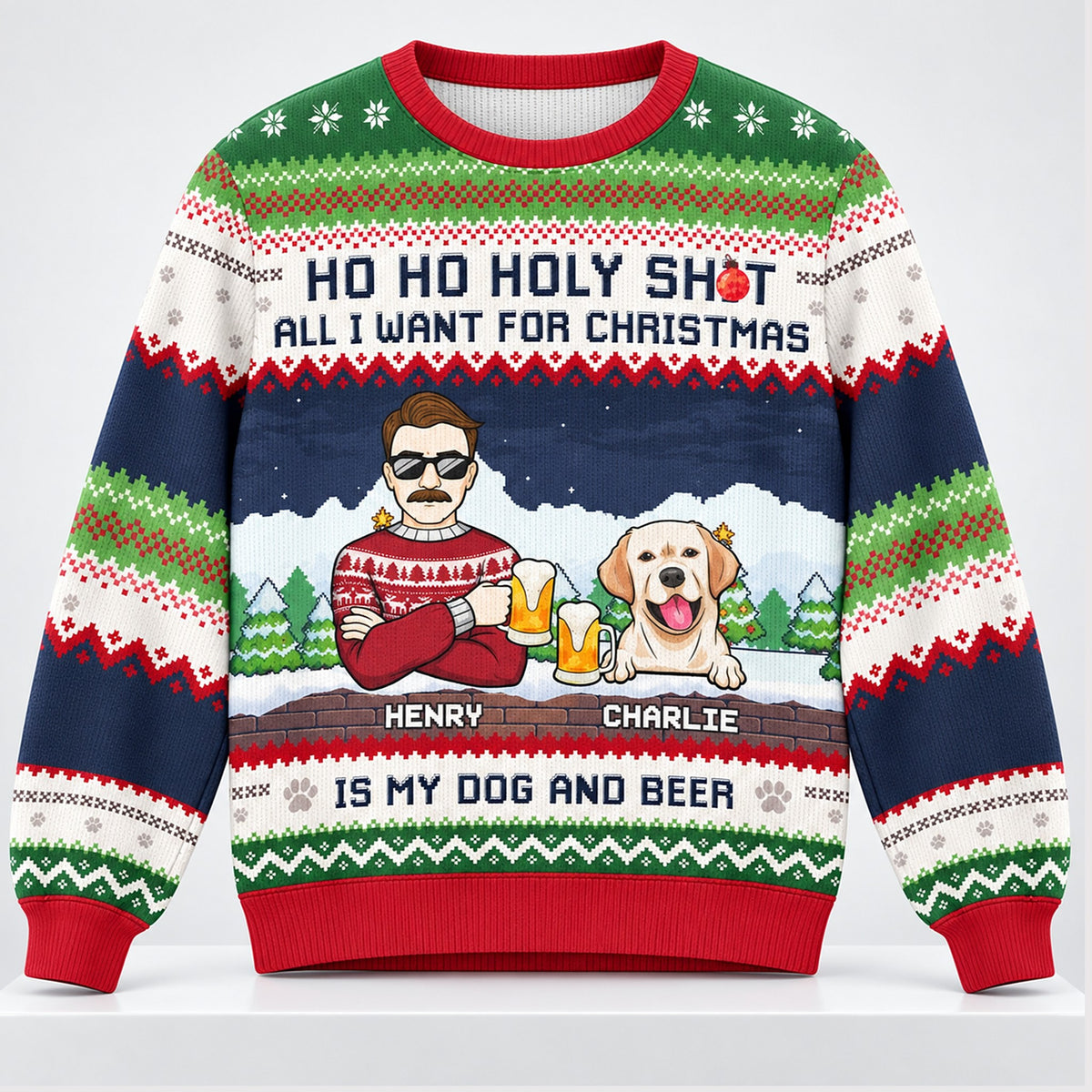Custom All I Want For Christmas Is My Dog And Beer 2026 Christmas Ugly Sweater Dog Lover Gifts - Foxy23shop