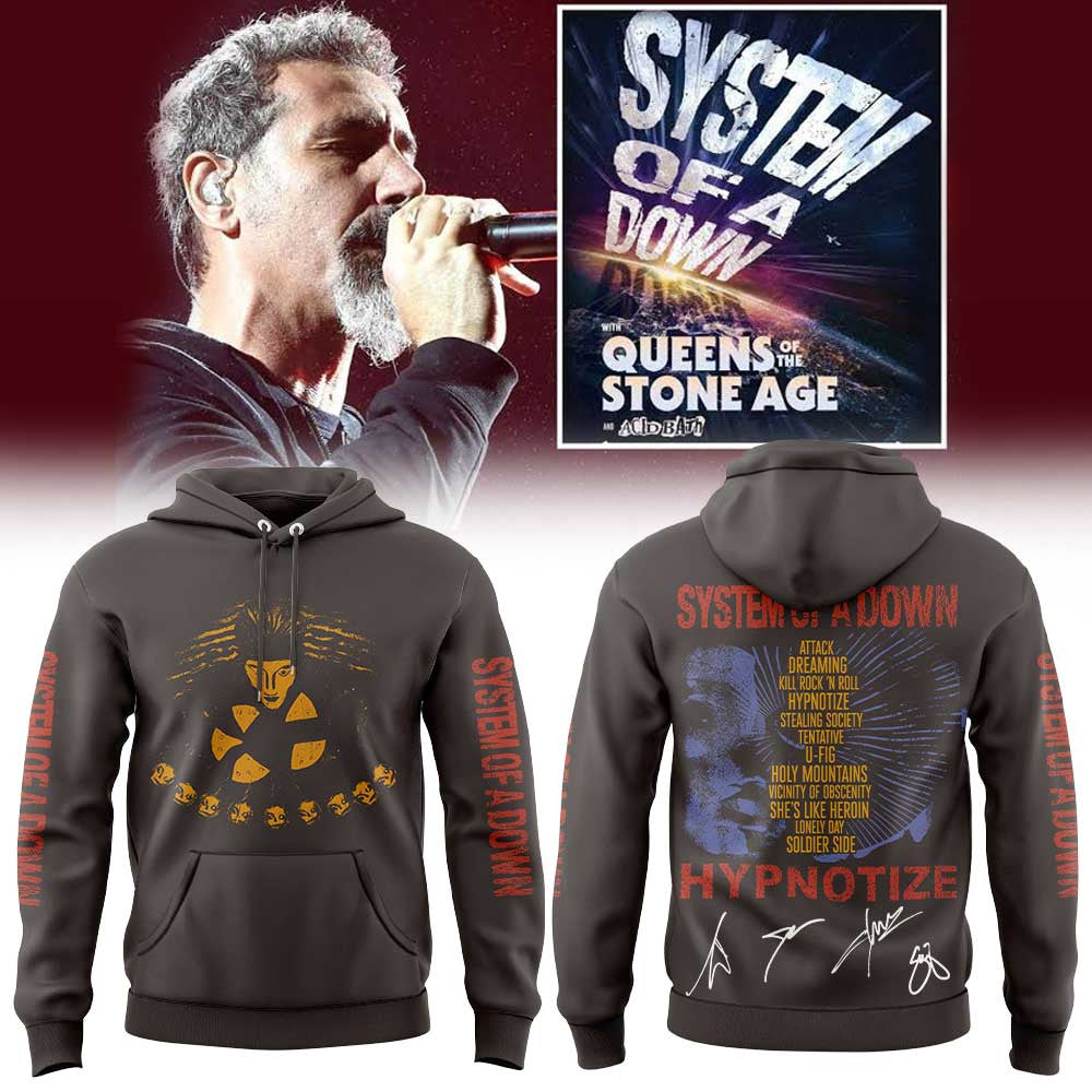 System Of A Down Merch European Tour 2026 Signed Hoodie System Of A Down Hooded Sweatshirt - Foxy23shop