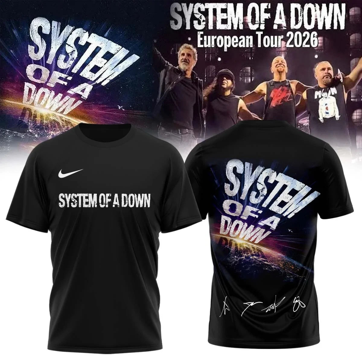 System Of A Down Merch European Tour 2026 Signed Black Shirt Gifts For Fans - Foxy23shop