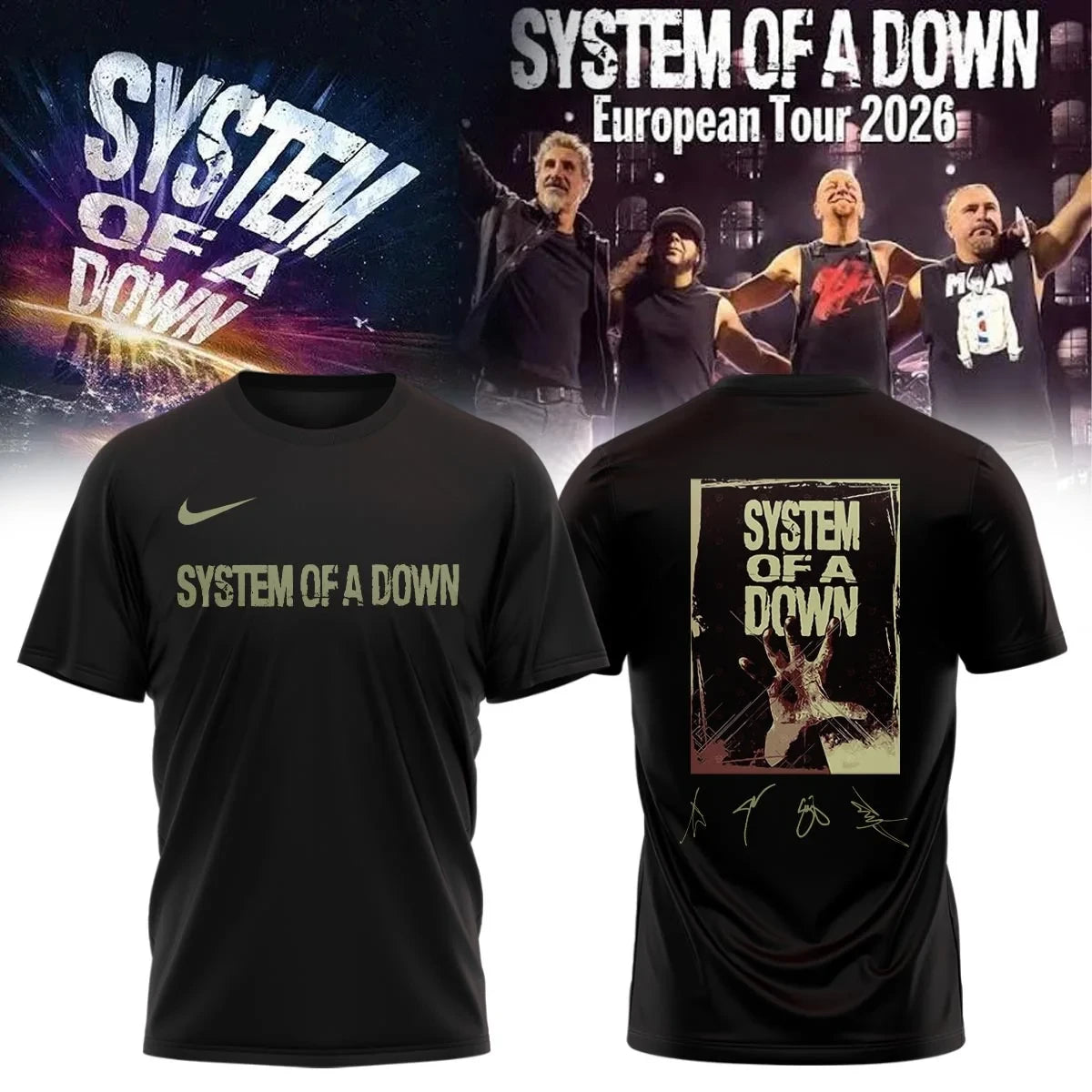 System Of A Down Merch European Tour 2026 Black T-Shirt Presents For Music Lovers - Foxy23shop