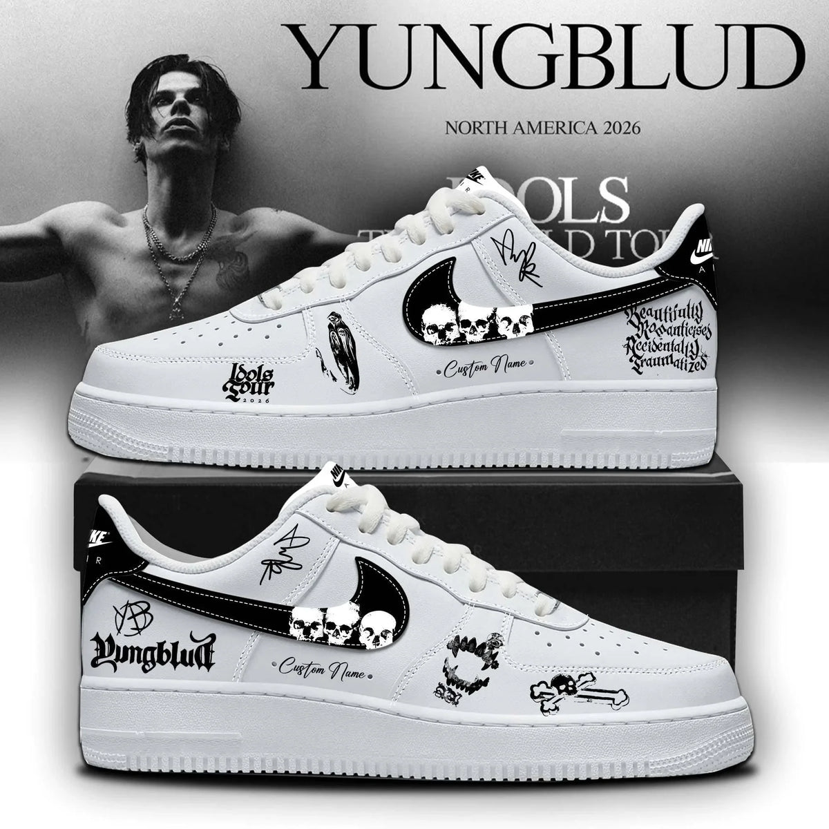 Custom Yungblud Idols World Tour 2026 Signed Shoes Yungblud Merch Black Hearts Club Presents - Foxy23shop
