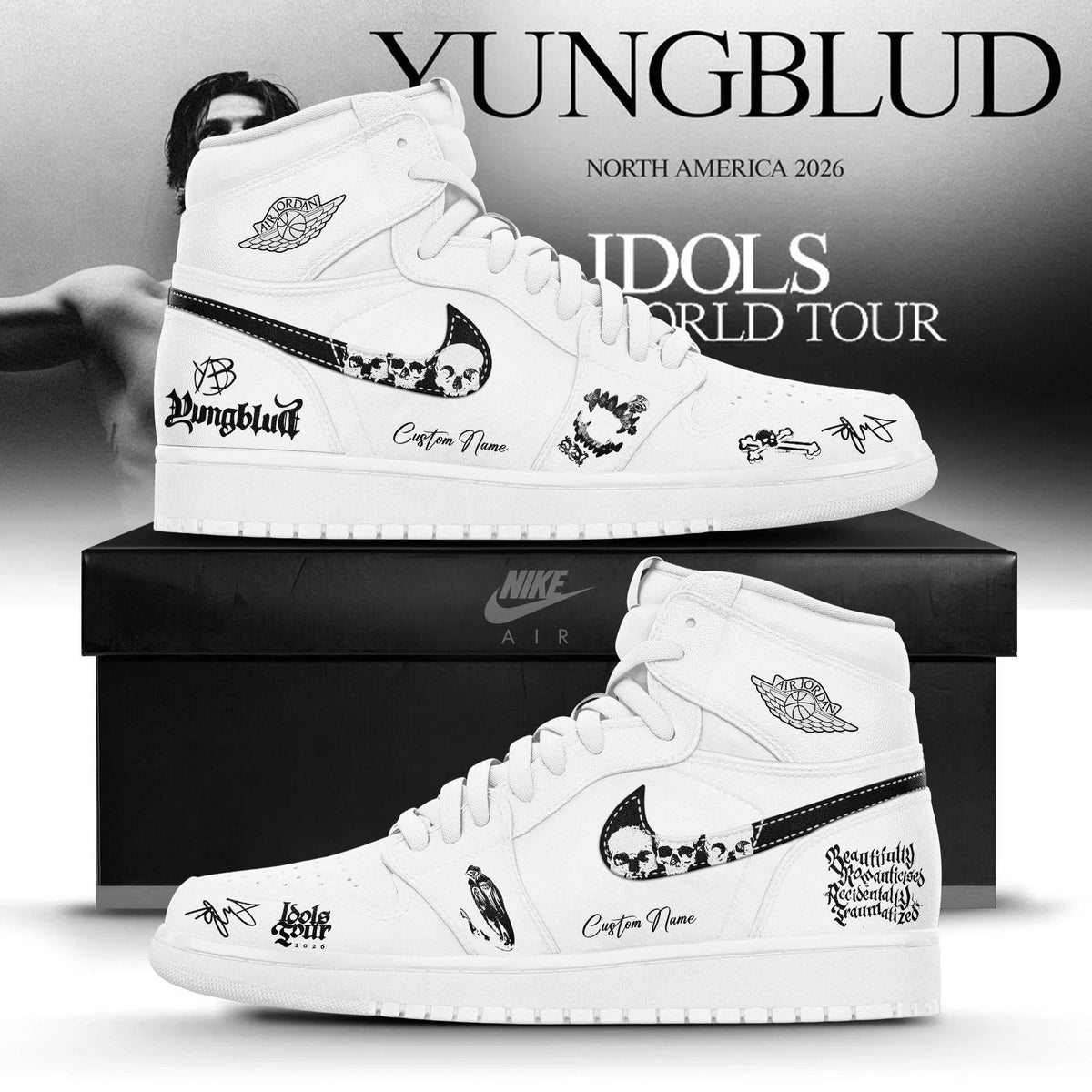 Custom Yungblud Idols World Tour 2026 Signed Sneakers Best Yungblud Merch Music Lover Presents - Foxy23shop