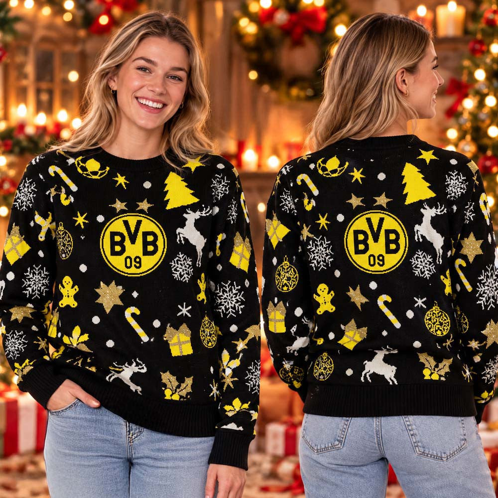 Borussia Dortmund BVB 09 Reindeer Ugly Christmas Sweater Borussia Dortmund Xmas Clothing - Foxy23shop