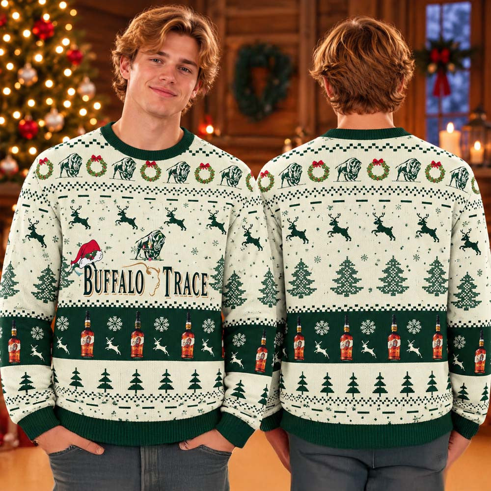 Buffalo Trace Bourbon With Santa Hat Reindeer Snowy Night Ugly Sweater Xmas Gifts For Boyfriend - Foxy23shop