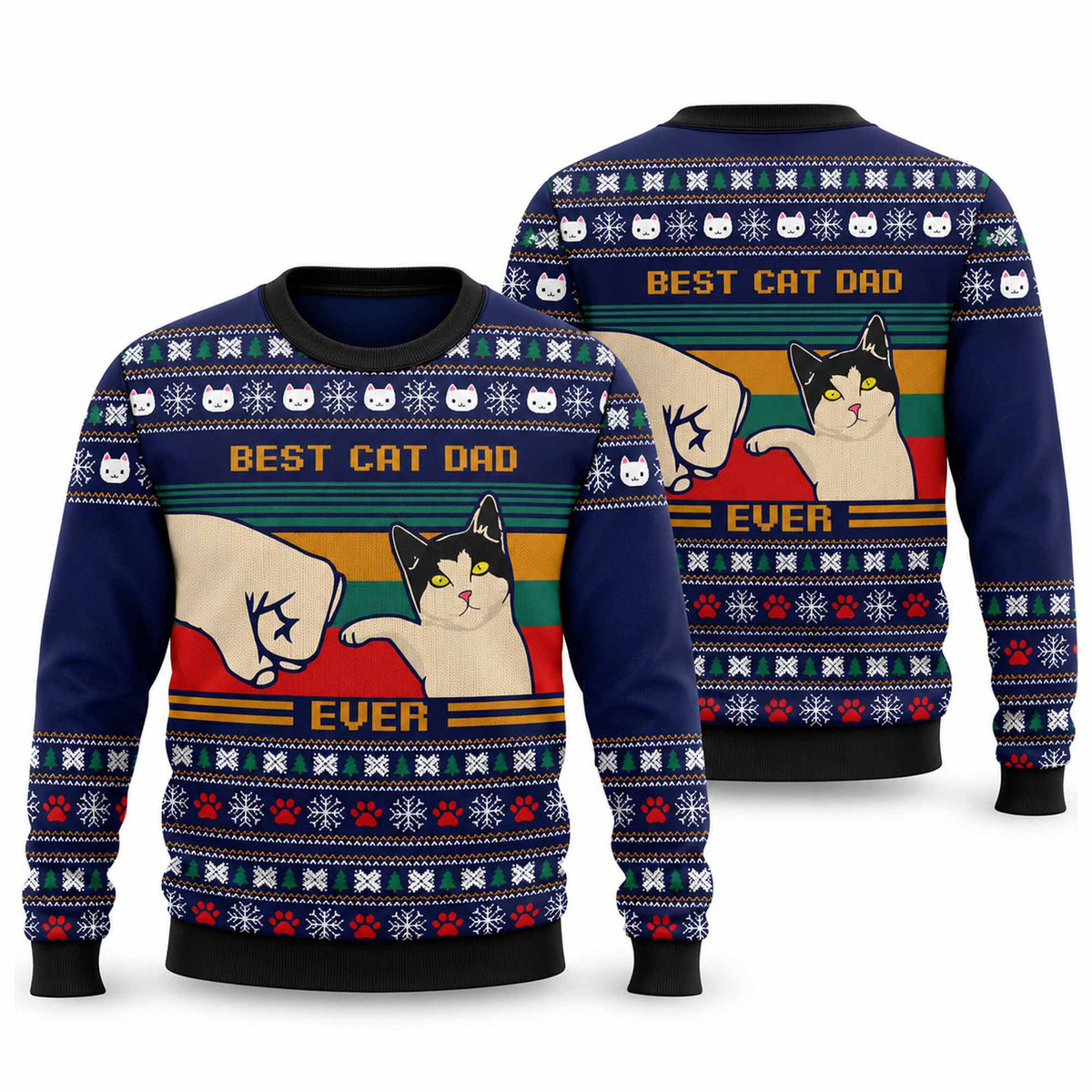 Christmas Best Cat Dad Ever Ugly Sweater Christmas Apparel Funny Xmas Gifts For Cat Lovers - Foxy23shop