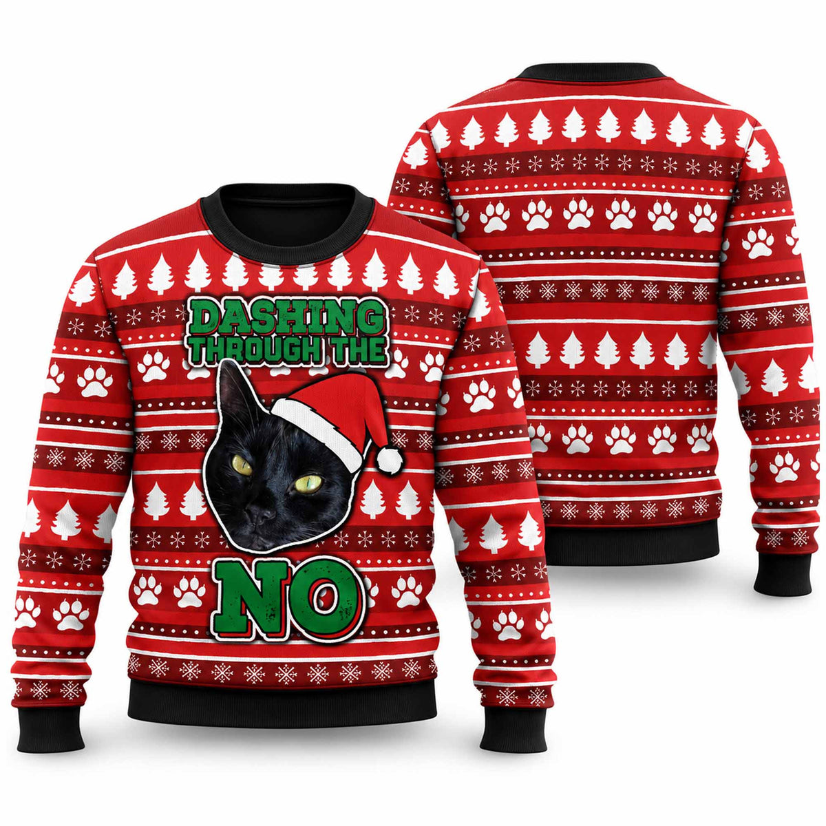 Christmas Black Cat Dashing Through The No Ugly Sweater Xmas Clothing Cat Lover Christmas Gifts - Foxy23shop