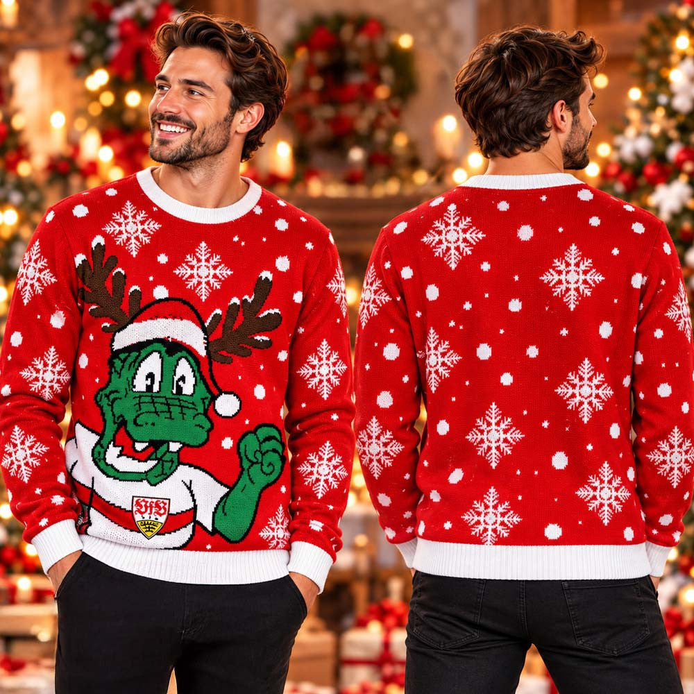 VfB Stuttgart Green Reindeer Mascot Ugly Christmas Sweater VfB Stuttgart Merch Gifts For Fans - Foxy23shop