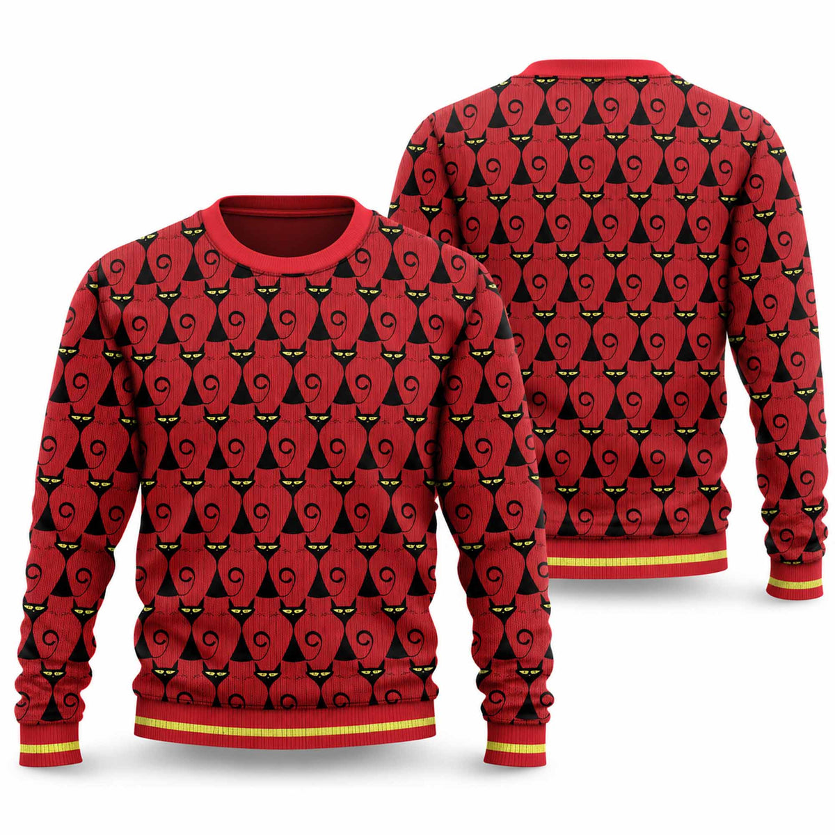 Christmas Black Cat Pattern Ugly Sweater Xmas Clothing Gift Idea For Cat Lovers - Foxy23shop